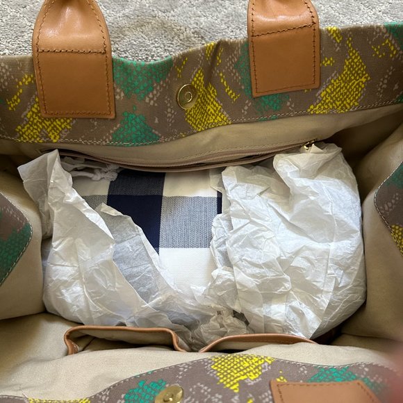 EUC Tory Burch Lime and Teal Snakeskin-Print Vegan Leather Tote Bag - Picture 4 of 6